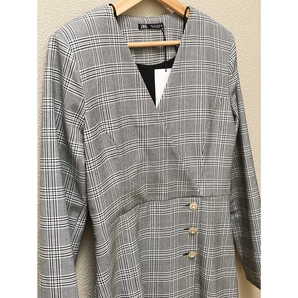 Zara Plaid Blazer Dress Jewel Buttons - Picture 5 of 6